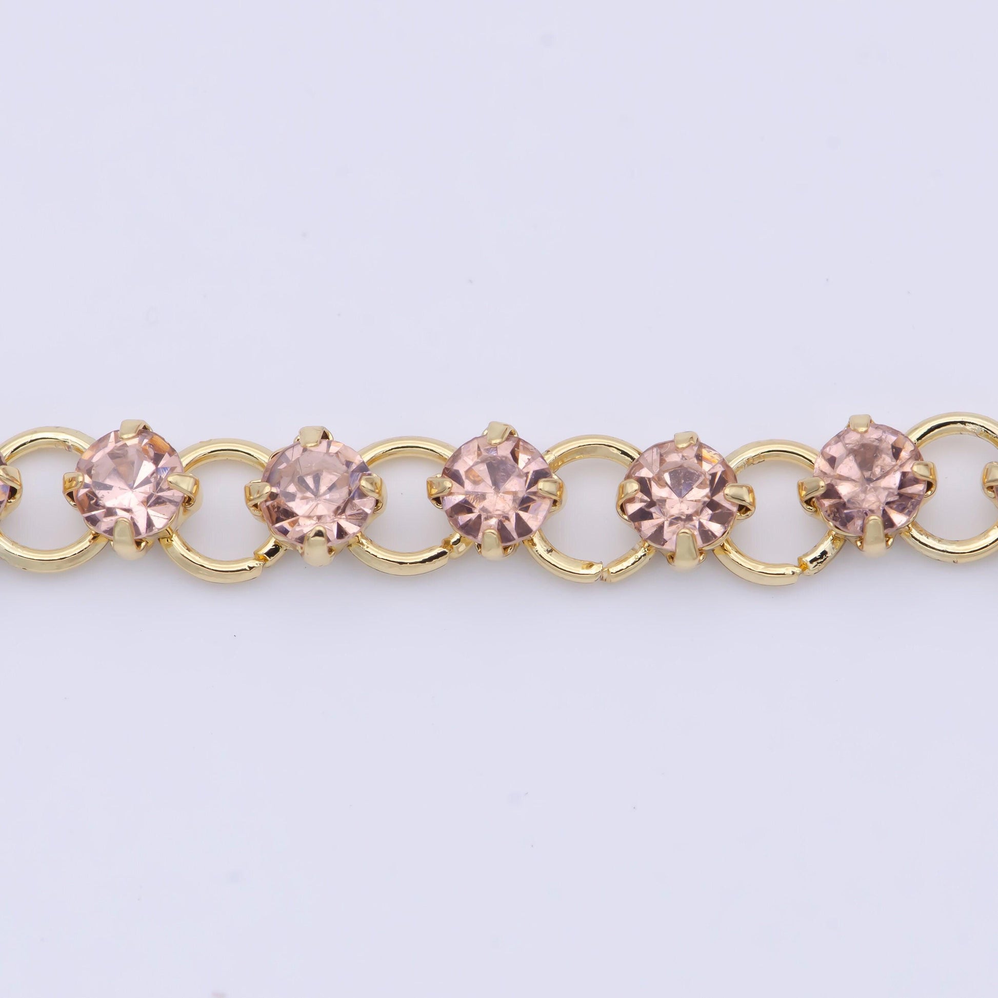 5.2mm gold hollow circles w. cz floral roll chain by yard, 24k gold filled wholesale bulk micro paved rolo flower link | roll-864~roll-866