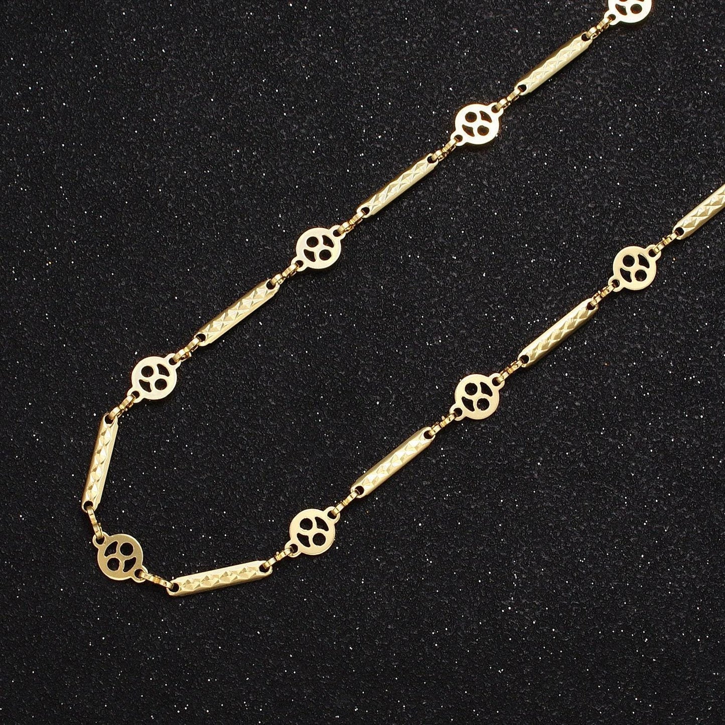 5.9mm gold decorative long x bars figure 8 circles chain w. figure eight link by yard, 24k gold filled wholesale bulk roll chain | roll-852