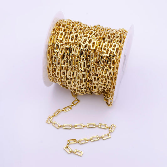 24k gold rectangular paper clip chain by yard, elongated chain wholesale bulk roll chain for jewelry making | roll-815