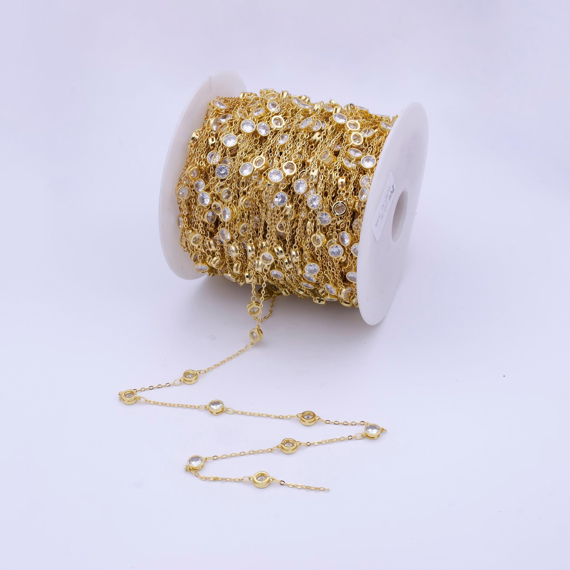 Station bezel cut cz satellites chain by yard wholesale, station chain cz cut chain for jewelry making | roll-782, -783, -784, -785