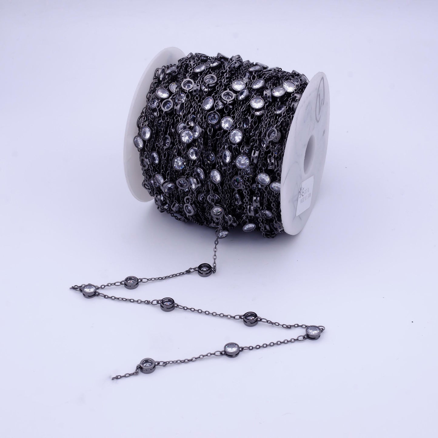 Station bezel cut cz satellites chain by yard wholesale, station chain cz cut chain for jewelry making | roll-782, -783, -784, -785