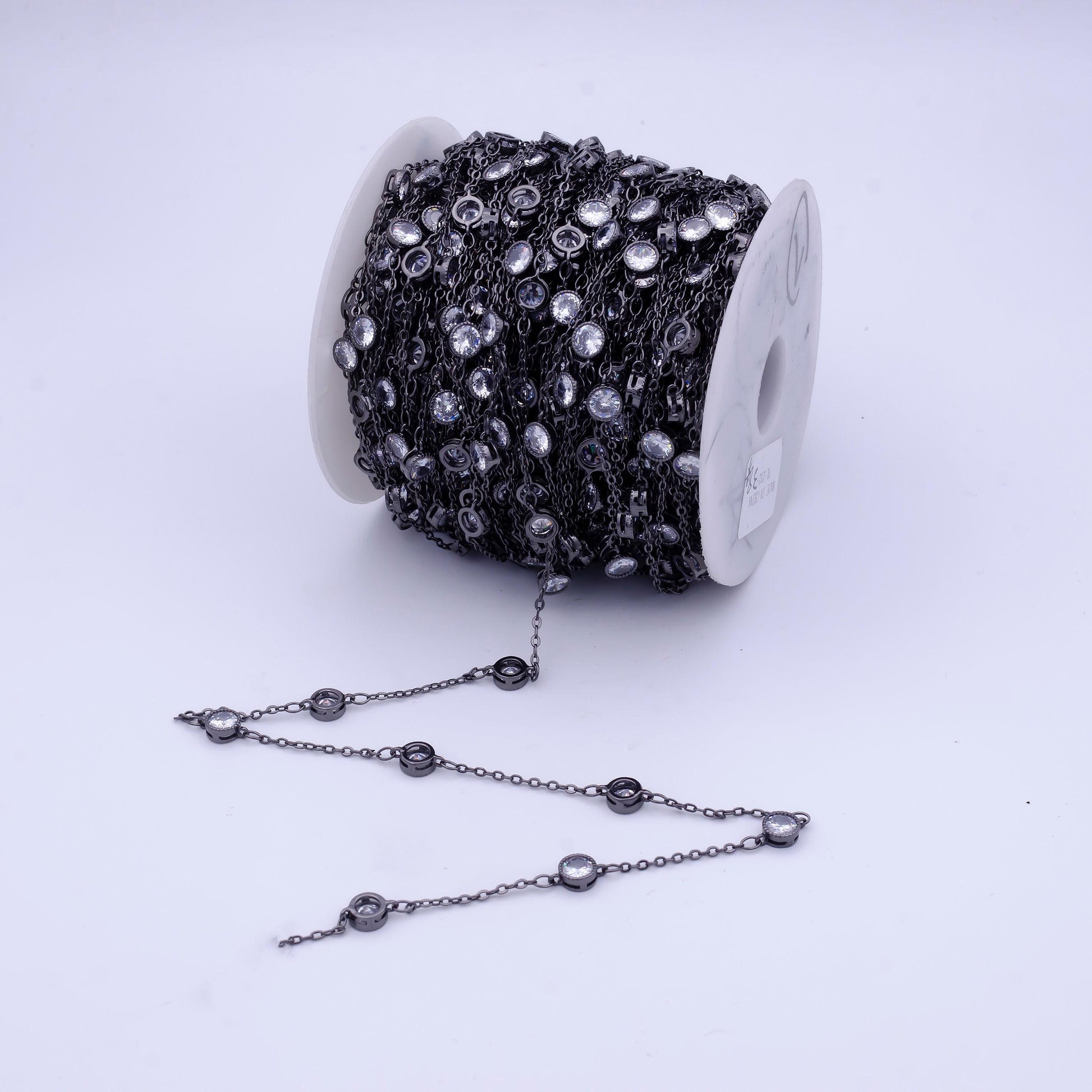 Station bezel cut cz satellites chain by yard wholesale, station chain cz cut chain for jewelry making | roll-782, -783, -784, -785
