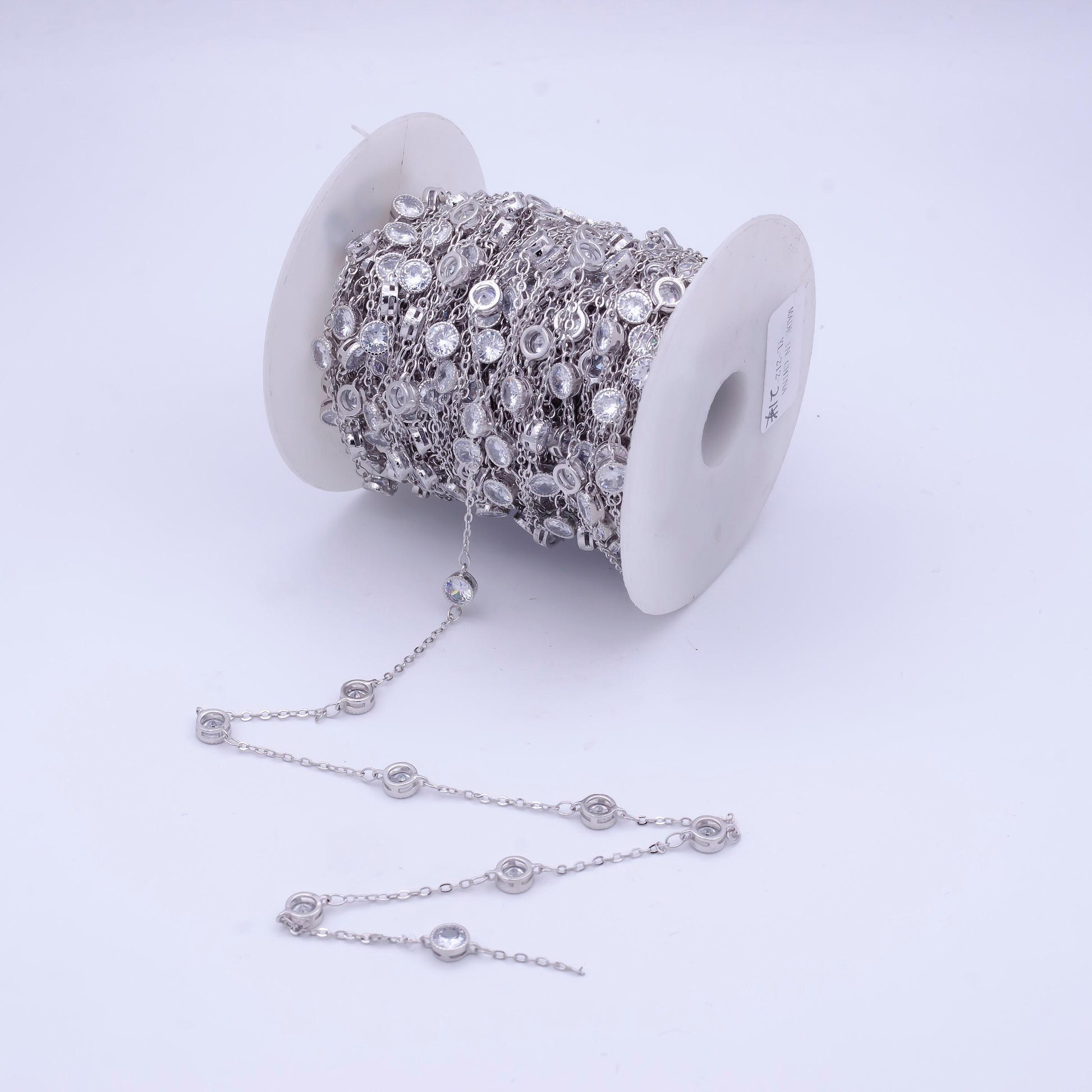 Station bezel cut cz satellites chain by yard wholesale, station chain cz cut chain for jewelry making | roll-782, -783, -784, -785