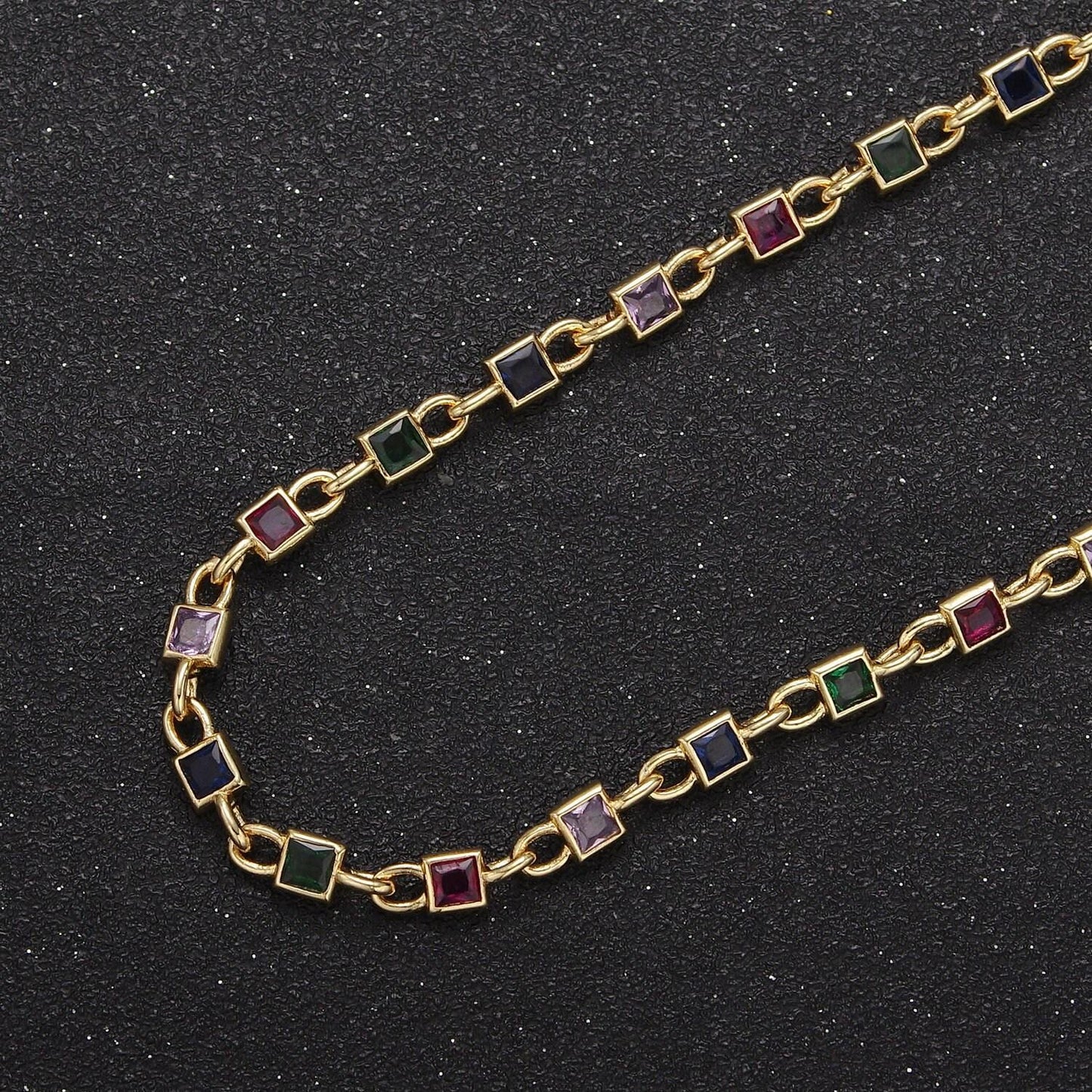 4.0mm 24k gold filled square bezel link unsoldered cut cubic zirconia cz chain by yard bulk wholesale | roll-758, -759, -760, -761, -777