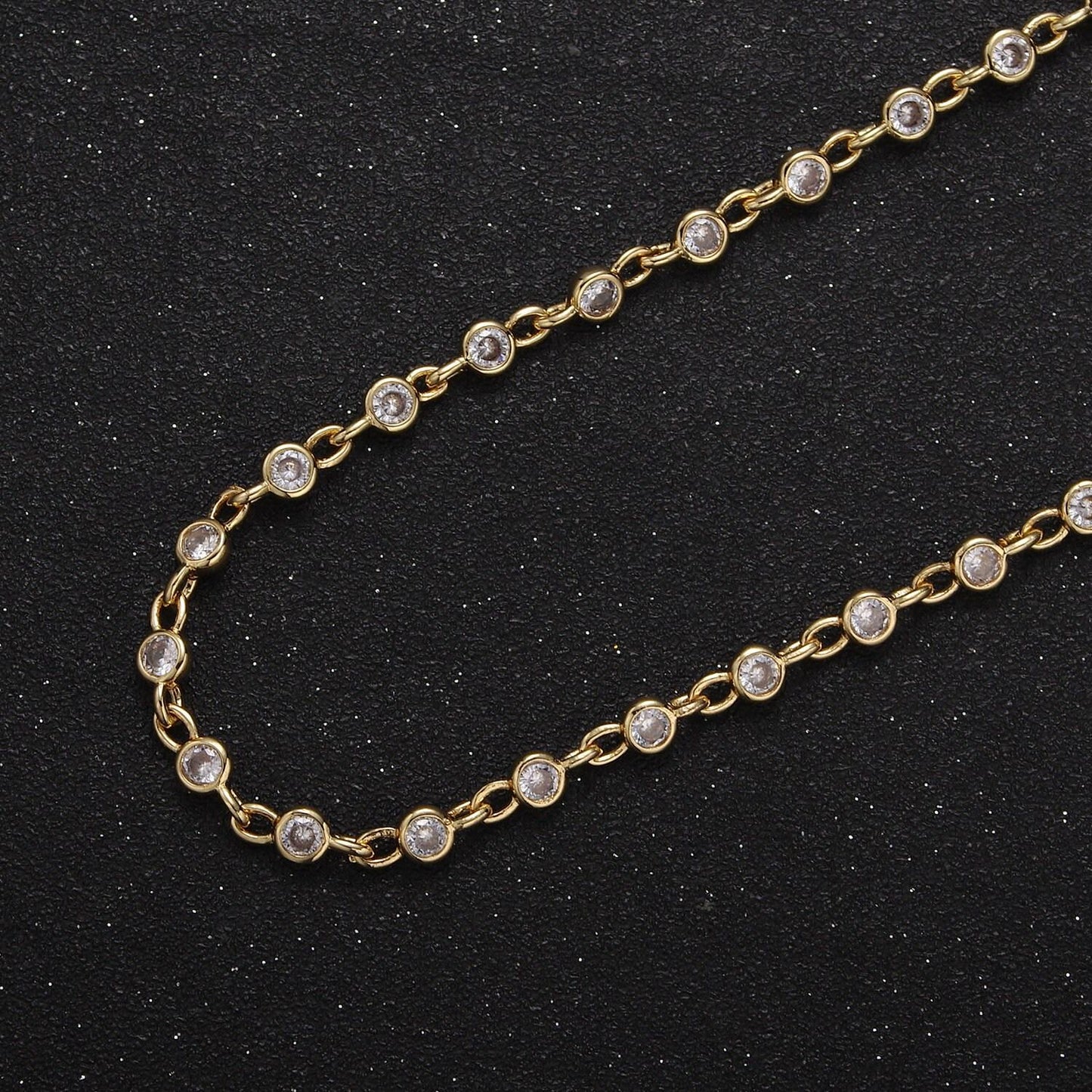 4mm round bezel unsoldered cut cubic zirconia cz beaded chain by yard gold filled bezel connector | roll-747, -748, -749, -773