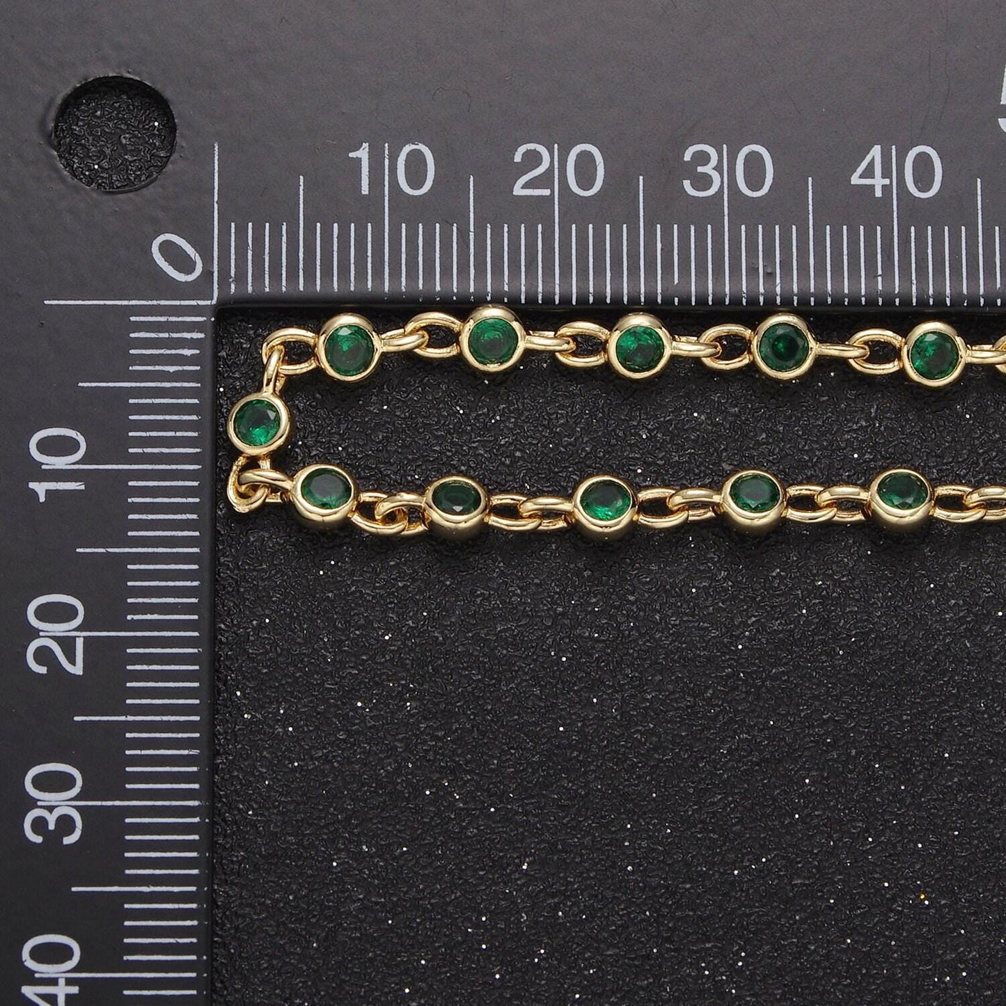 4mm round bezel unsoldered cut cubic zirconia cz beaded chain by yard gold filled bezel connector | roll-747, -748, -749, -773