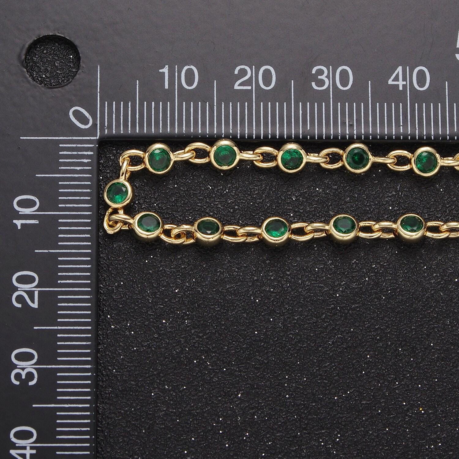 4mm round bezel unsoldered cut cubic zirconia cz beaded chain by yard gold filled bezel connector | roll-747, -748, -749, -773