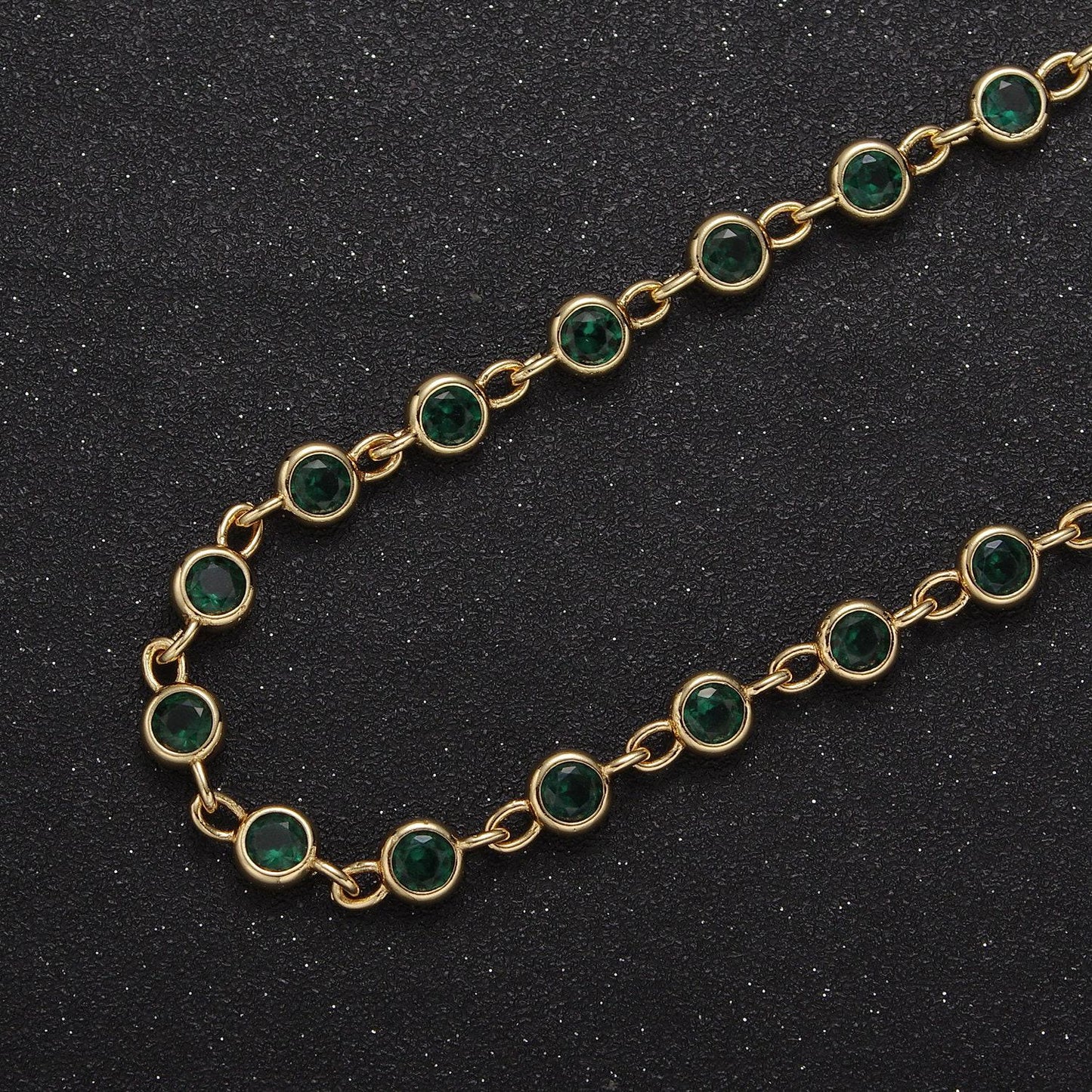 6mm round bezel unsoldered cut cubic zirconia cz beaded chain gold filled bezel connector beads | roll-739, -740, -741, -742, -771