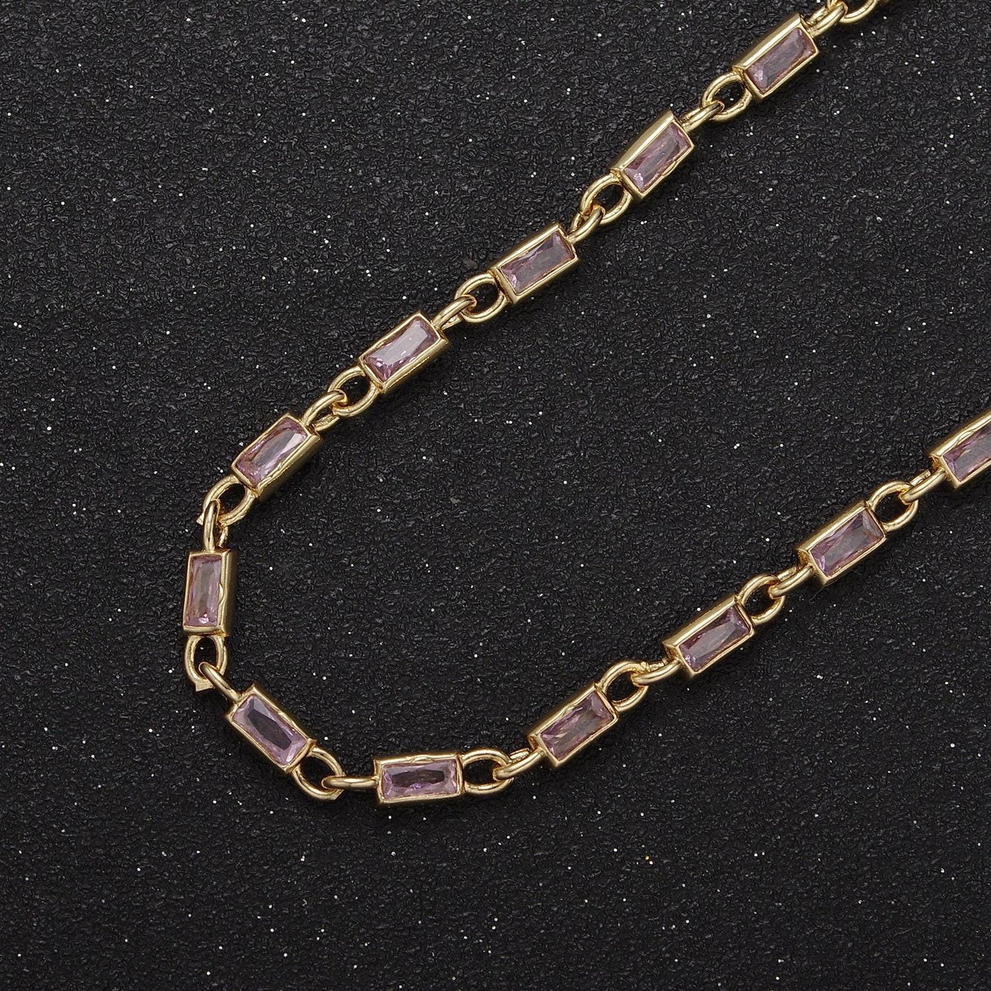 24k gold filled 6.0x3.5mm rectangular bezel link unsoldered cut cz chain by yard bulk wholesale | roll-757, -778, -779, -860, -861