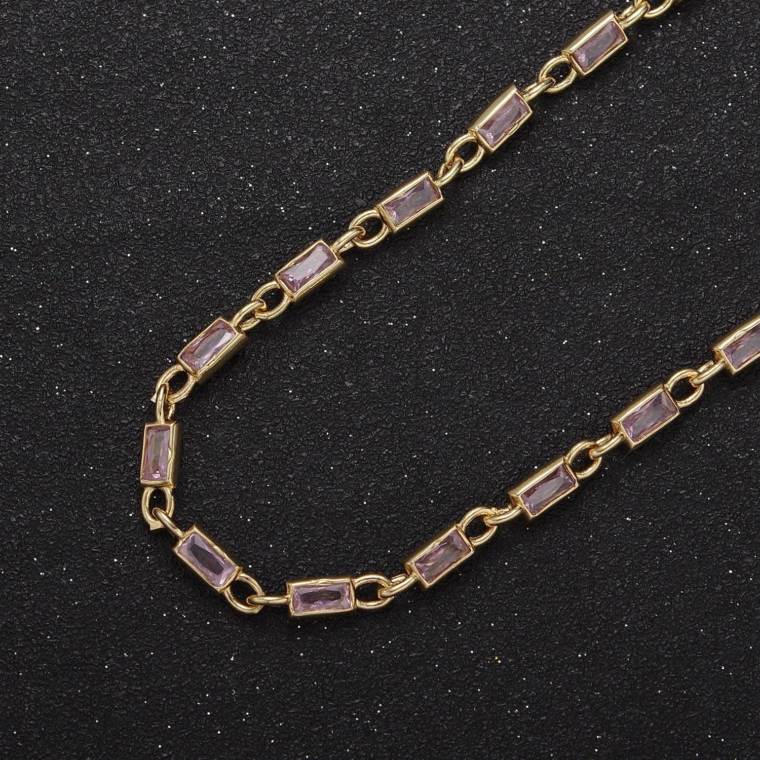 24k gold filled 6.0x3.5mm rectangular bezel link unsoldered cut cz chain by yard bulk wholesale | roll-757, -778, -779, -860, -861