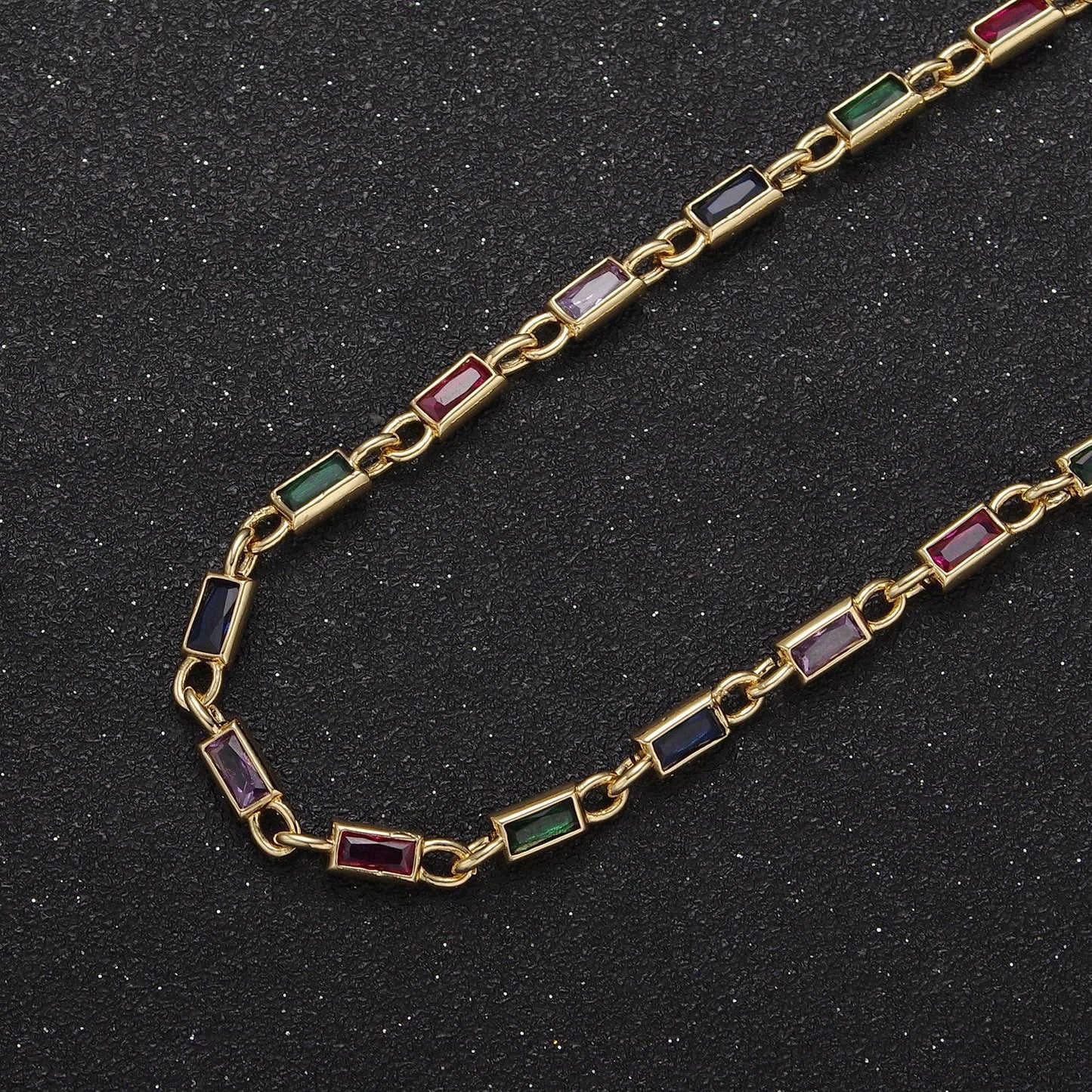 24k gold filled 6.0x3.5mm rectangular bezel link unsoldered cut cz chain by yard bulk wholesale | roll-757, -778, -779, -860, -861