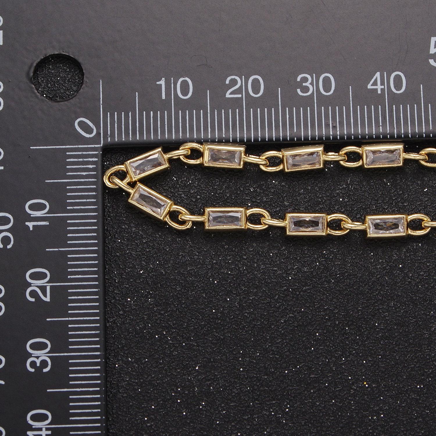 24k gold filled 6.0x3.5mm rectangular bezel link unsoldered cut cz chain by yard bulk wholesale | roll-757, -778, -779, -860, -861