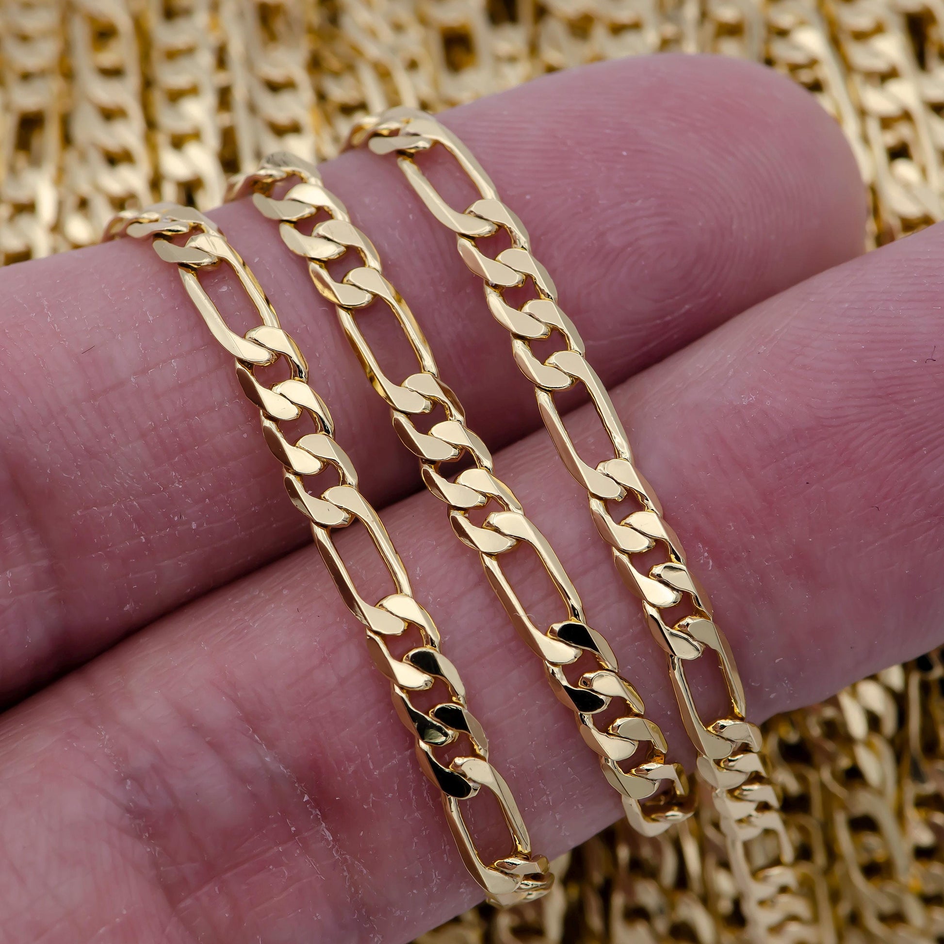 24k gold filled figaro unfinished chain, dainty 3mm flat figaro chain for men woman unisex layering necklace jewelry making | roll-703