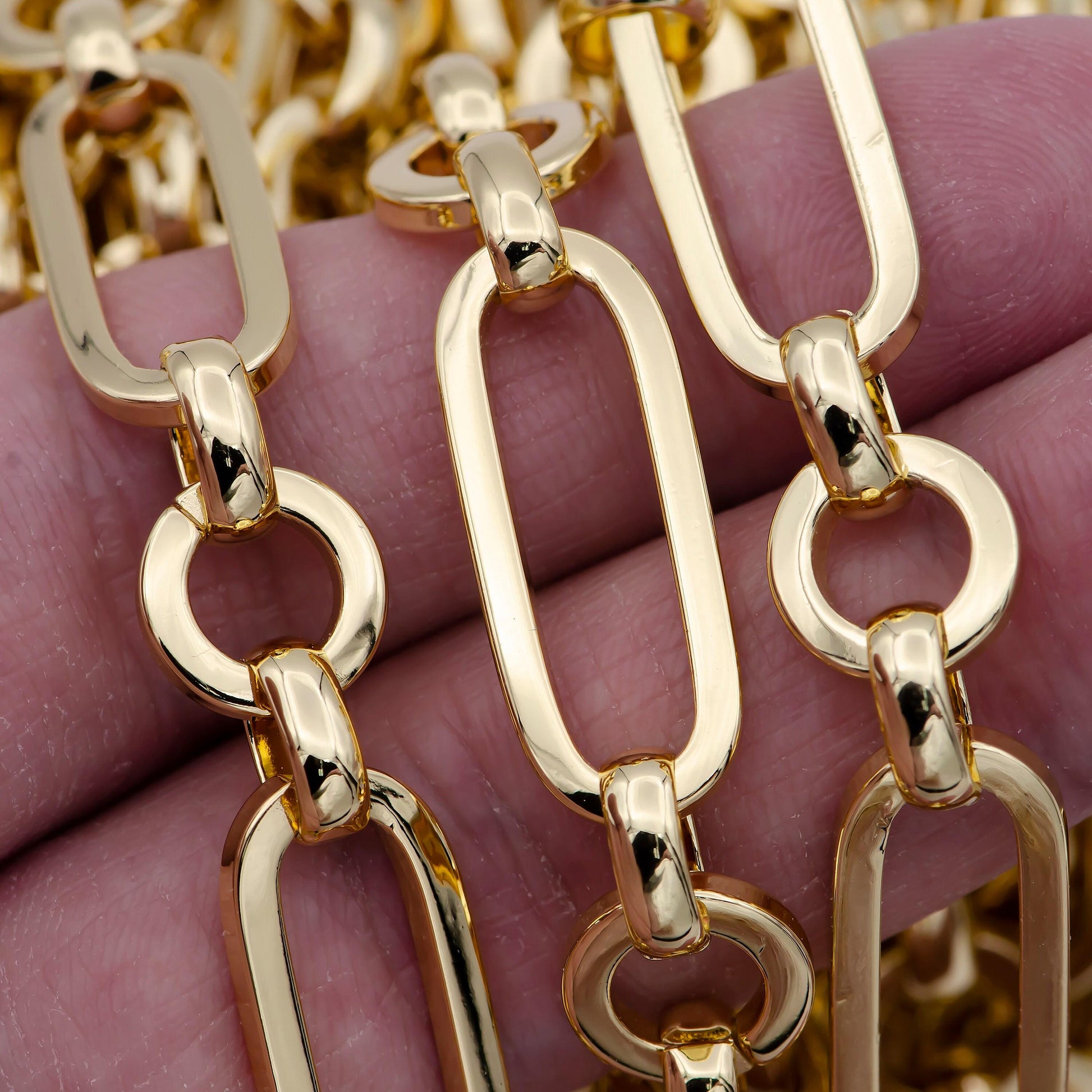 Statement bold chunky gold elongated thick paper clip chain unfinished chain by yard for jewelry making | roll-704