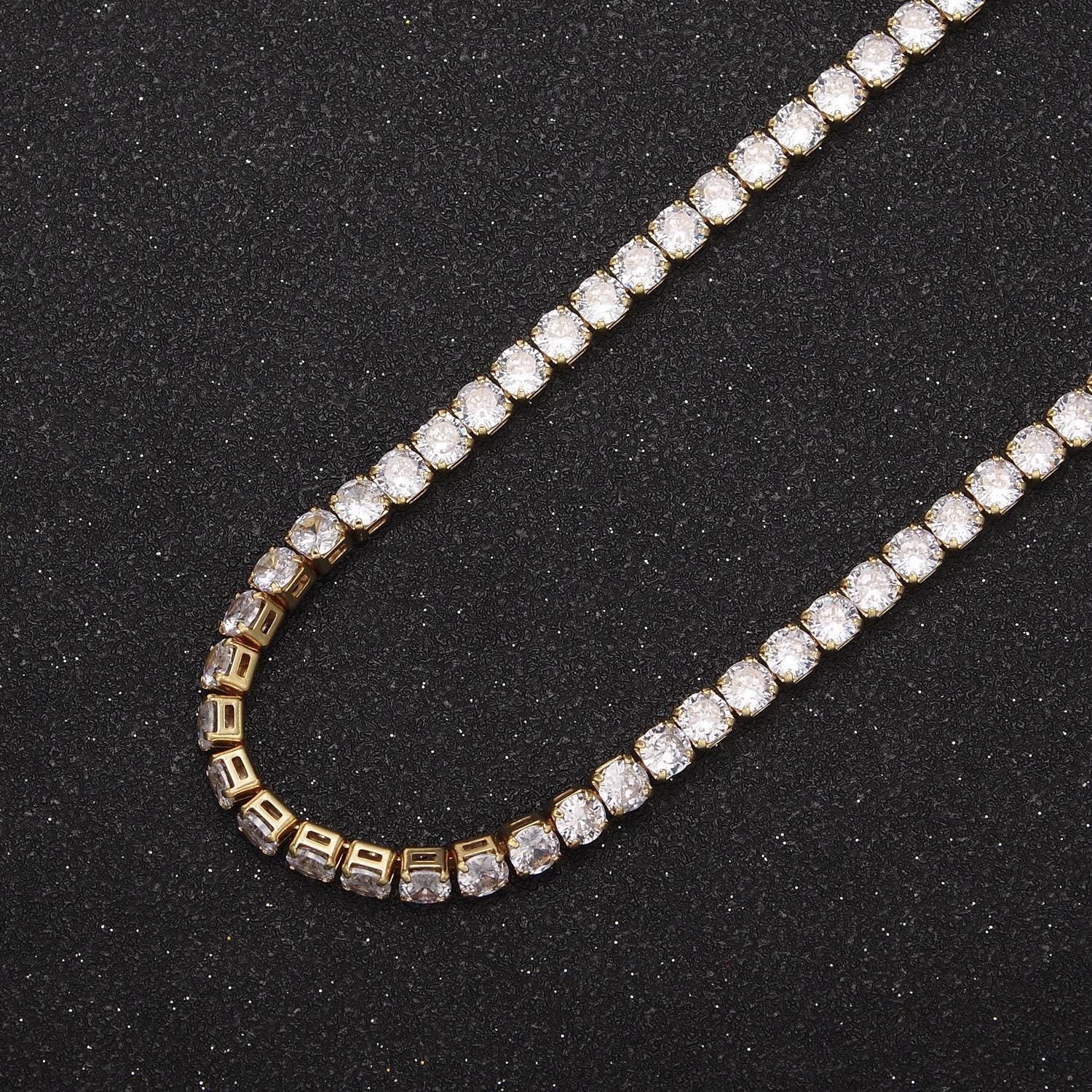 24k gold filled tennis chain, 4mm width cubic zirconia cz, wholesale bulk roll chain for jewelry making, 684