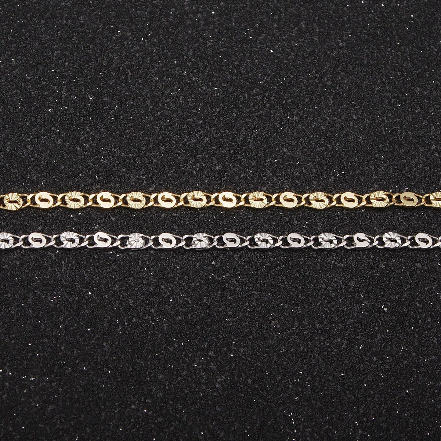 24k gold filled sunburst scroll chain by yard, 2.3mm width silver & gold chain, wholesale bulk roll chain for jewelry making, 680