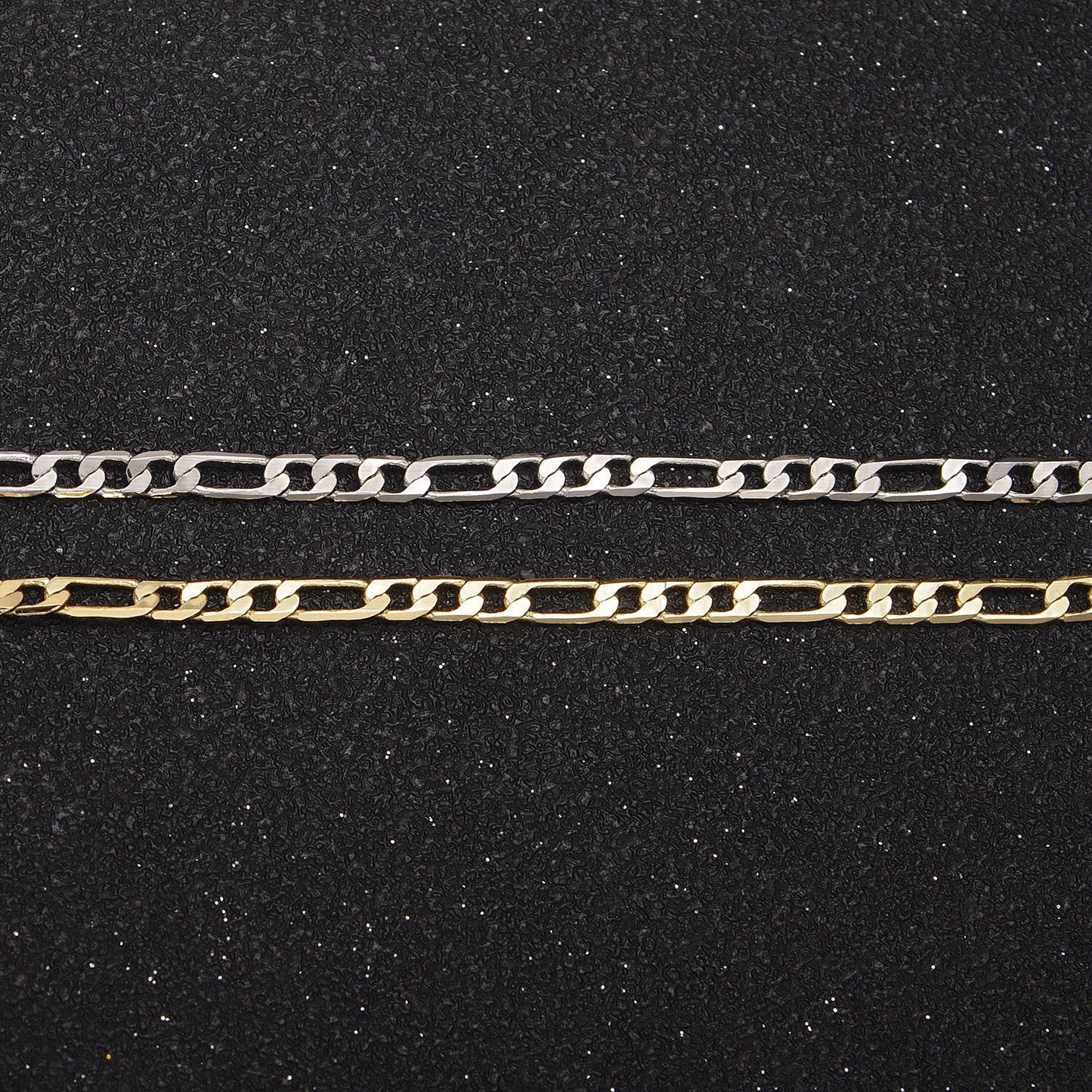 24k gold filled flat figaro chain, 2.5mm width chain in gold & silver color, wholesale bulk roll chain for jewelry making, 674