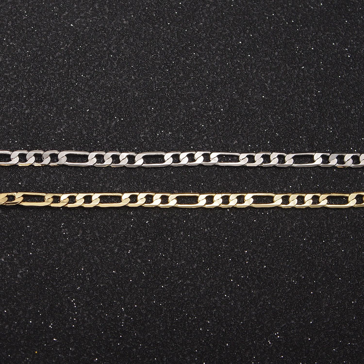 24k gold filled flat figaro chain, 2.5mm width chain in gold & silver color, wholesale bulk roll chain for jewelry making, 674