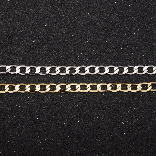 24k gold filled flat curb chain by yard, 4.5mm width chain in silver & gold color, wholesale bulk roll chain for jewelry making, 672