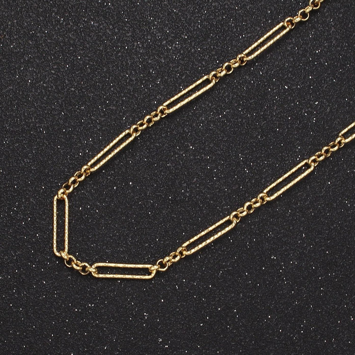 24k gold filled sunburst paper clip chain, paperclip width 3mm chain with rolo link, wholesale bulk roll chain for jewelry making, 655