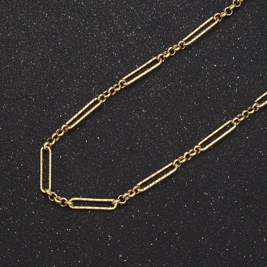 24k gold filled sunburst paper clip chain, paperclip width 3mm chain with rolo link, wholesale bulk roll chain for jewelry making, 655