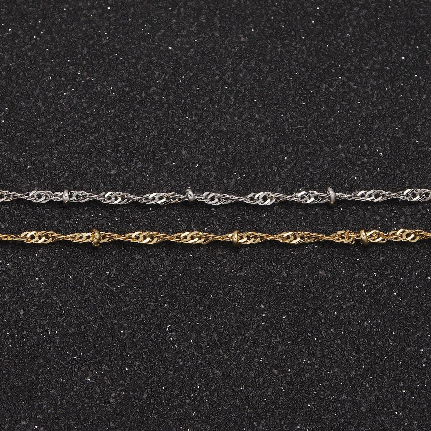24k gold filled singapore satellite/bead chain by yard, width 2.3mm in gold & silver color, wholesale bulk roll chain for jewelry making,639