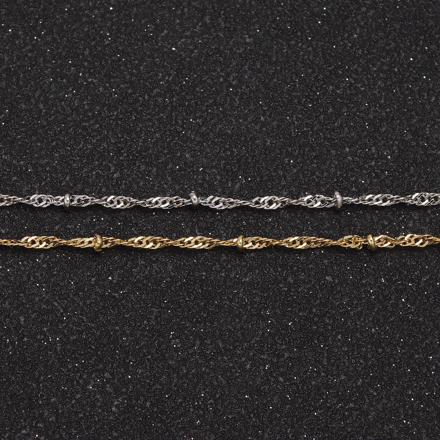 24k gold filled singapore satellite/bead chain by yard, width 2.3mm in gold & silver color, wholesale bulk roll chain for jewelry making,639
