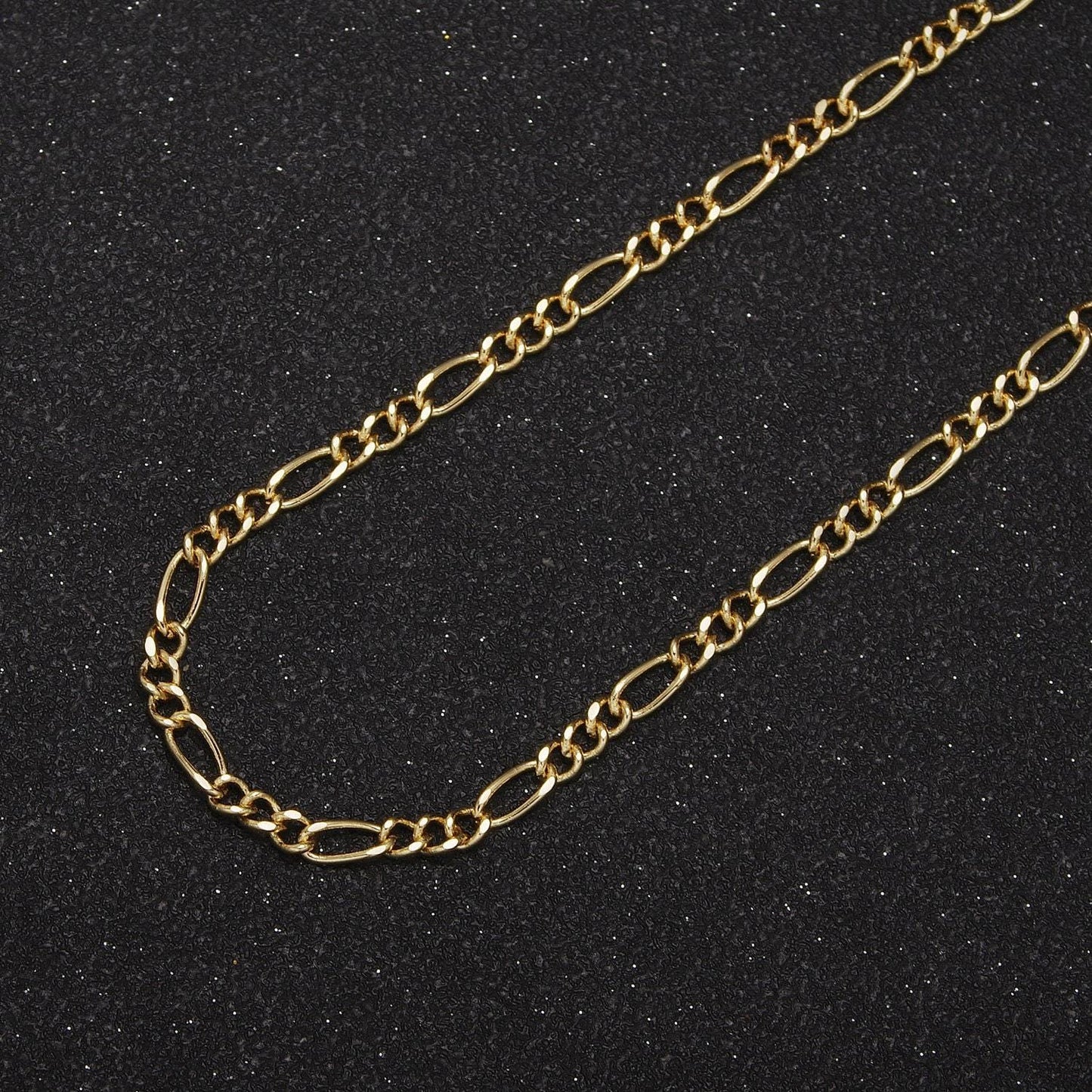 24k gold filled concave figaro chain, wholesale roll flat figaro chain for jewelry making, 3.5mm width silver & gold color figaro chain, 631