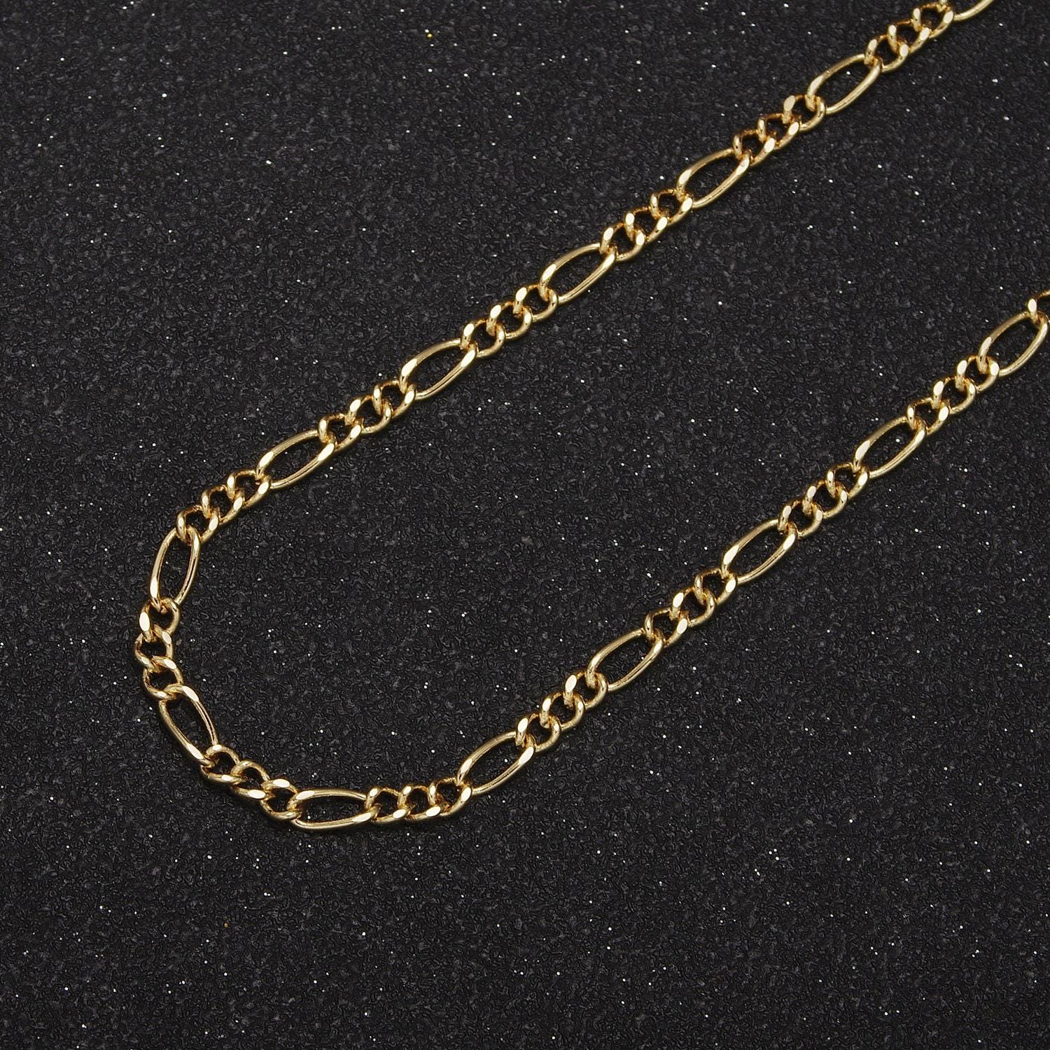 24k gold filled concave figaro chain, wholesale roll flat figaro chain for jewelry making, 3.5mm width silver & gold color figaro chain, 631