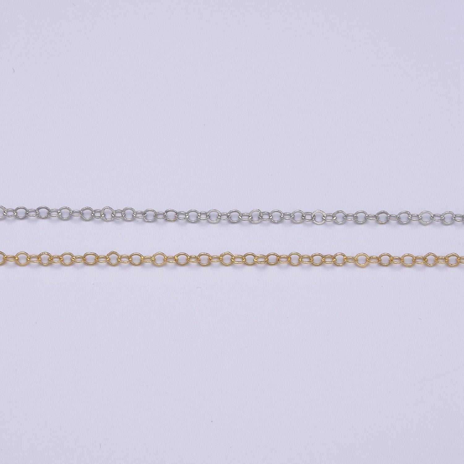 Gold rolo cable chain by yard, oval link chain,wholesale bulk roll chainfor jewelry making, thickness 0.1mm- 619-620