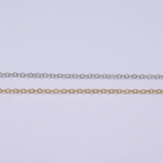 Gold rolo cable chain by yard, oval link chain,wholesale bulk roll chainfor jewelry making, thickness 0.1mm- 619-620