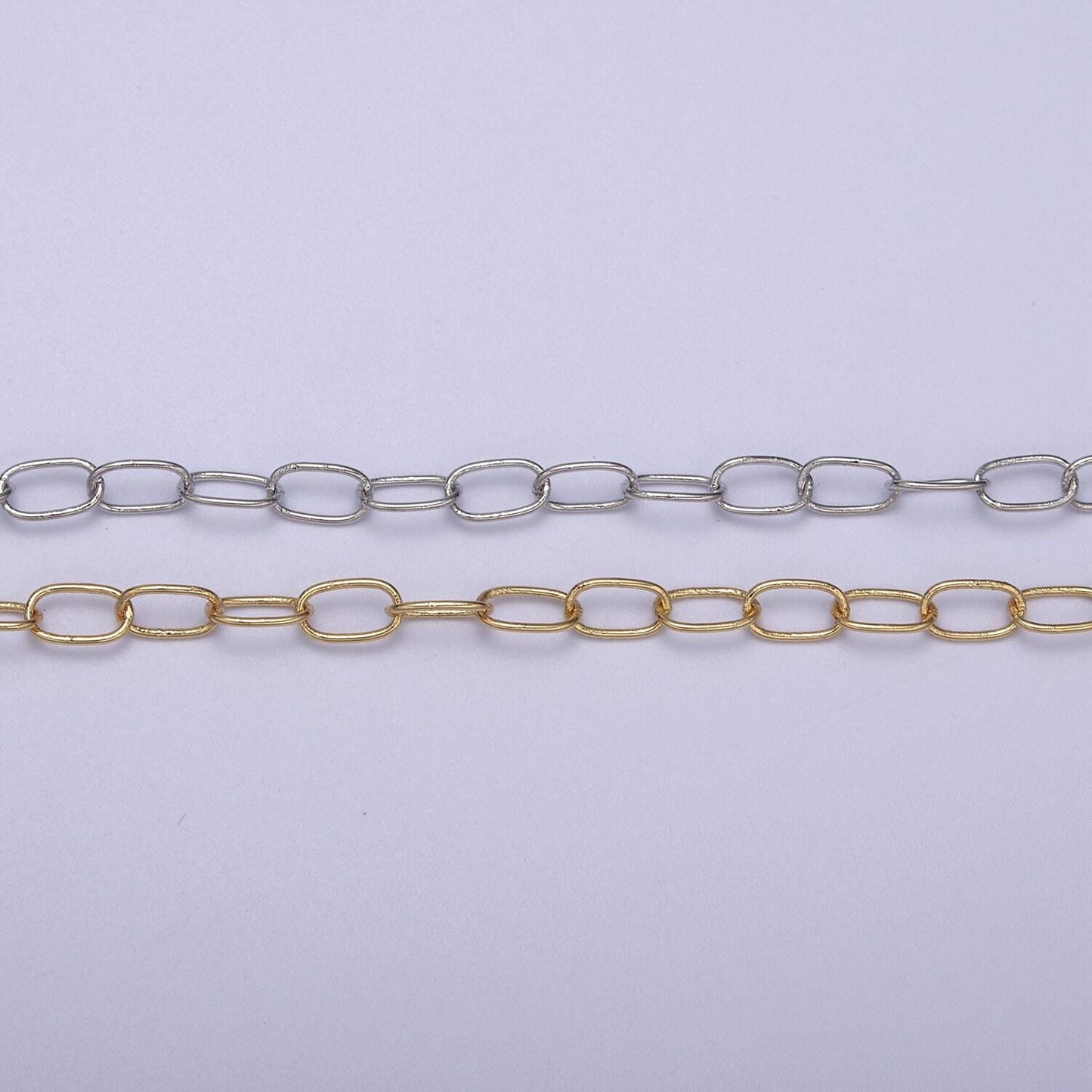 Gold rolo cable paperclip chain by yard, silver rolo elongate chain, wholesale bulk roll chain for jewelry making, roll 617-618