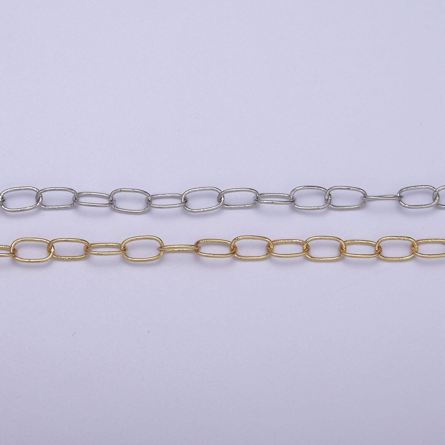 Gold rolo cable paperclip chain by yard, silver rolo elongate chain, wholesale bulk roll chain for jewelry making, roll 617-618