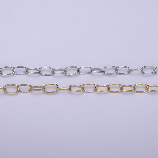 Gold rolo cable paperclip chain by yard, silver rolo elongate chain, wholesale bulk roll chain for jewelry making, roll 617-618