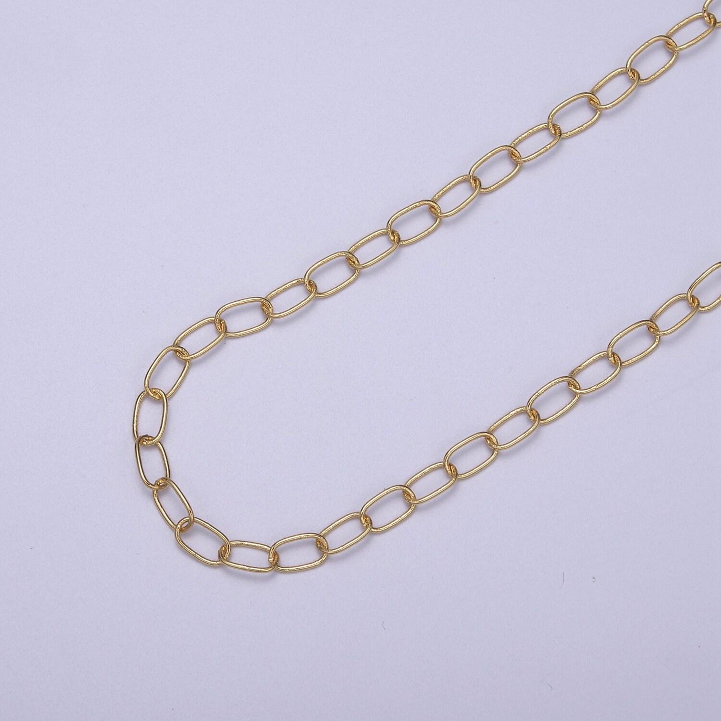 Gold rolo cable paperclip chain by yard, silver rolo elongate chain, wholesale bulk roll chain for jewelry making, roll 617-618