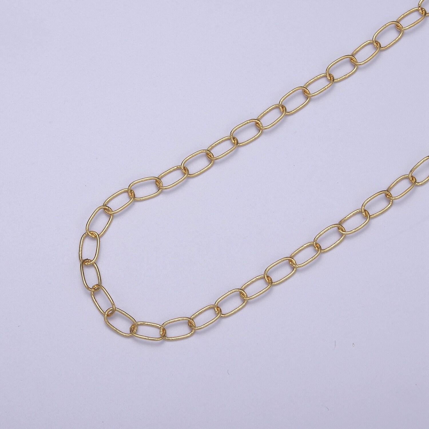 Gold rolo cable paperclip chain by yard, silver rolo elongate chain, wholesale bulk roll chain for jewelry making, roll 617-618
