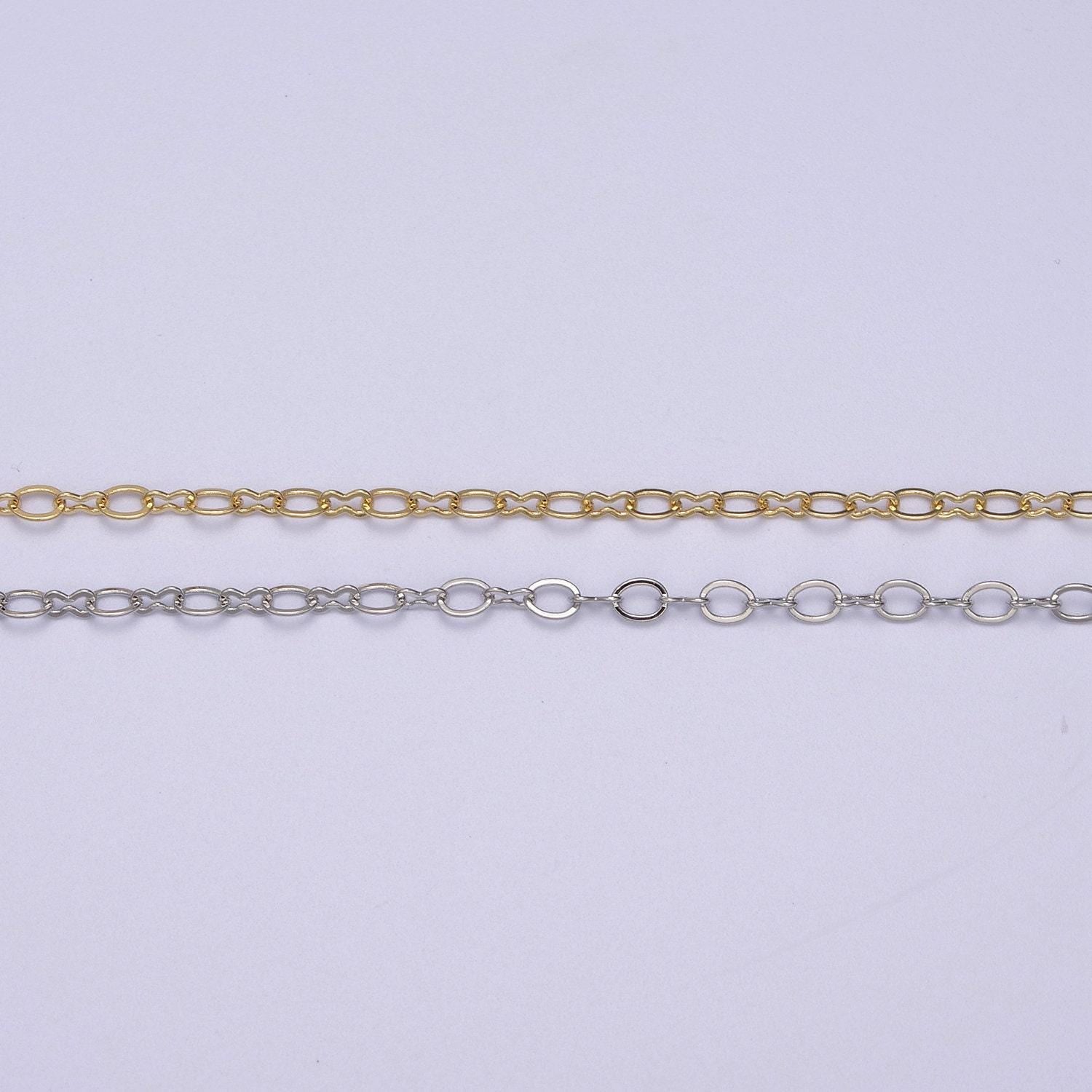 Gold oval and figure 8 chain, dainty chain by yard, great quality bulk chain for jewelry supplies, 615-616