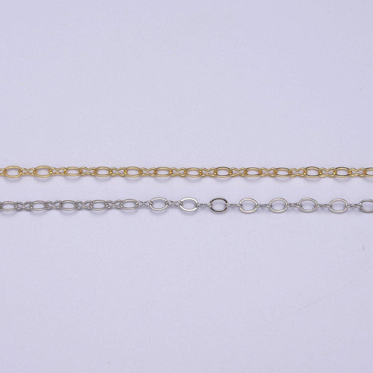 Gold oval and figure 8 chain, dainty chain by yard, great quality bulk chain for jewelry supplies, 615-616
