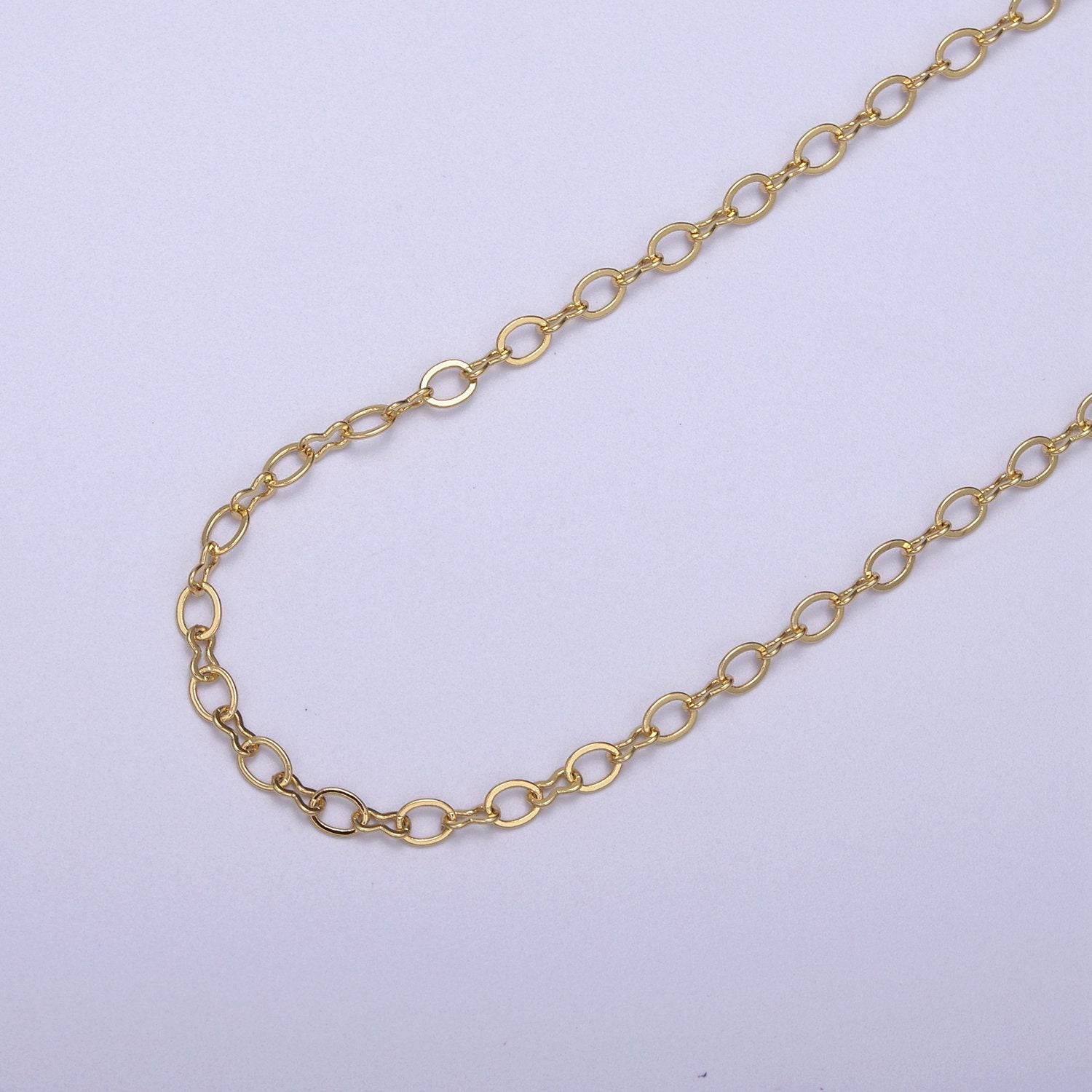 Gold oval and figure 8 chain, dainty chain by yard, great quality bulk chain for jewelry supplies, 615-616