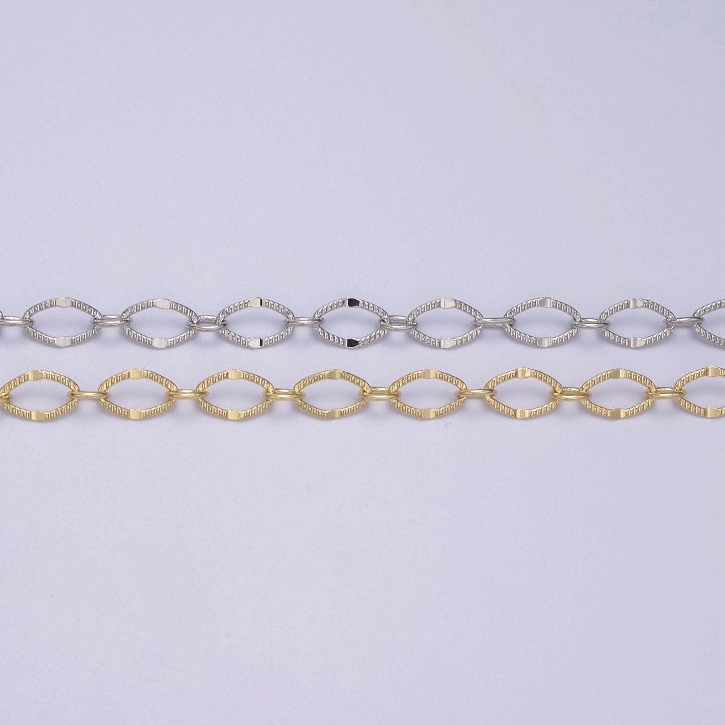 Gold oval rombust chain by yard, sunburst stamp oval link, wholesale bulk roll chain for jewelry making, width 5.9mm, 596-597