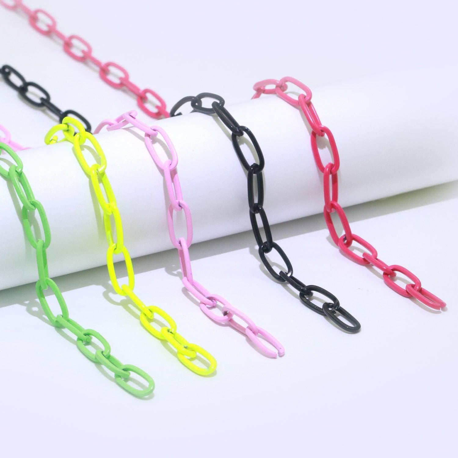5.8mm multi color enamel rolo cable paperclip chain by yard, link cable thick elongate chain, wholesale bulk roll chain jewelry 576- 585