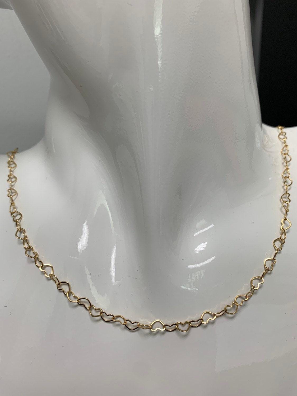 Heart link gold chain by yard, lovely heart charm chain, 14k gold plated wholesale bulk roll chain for jewelry making, thickness 0.3mm, 574