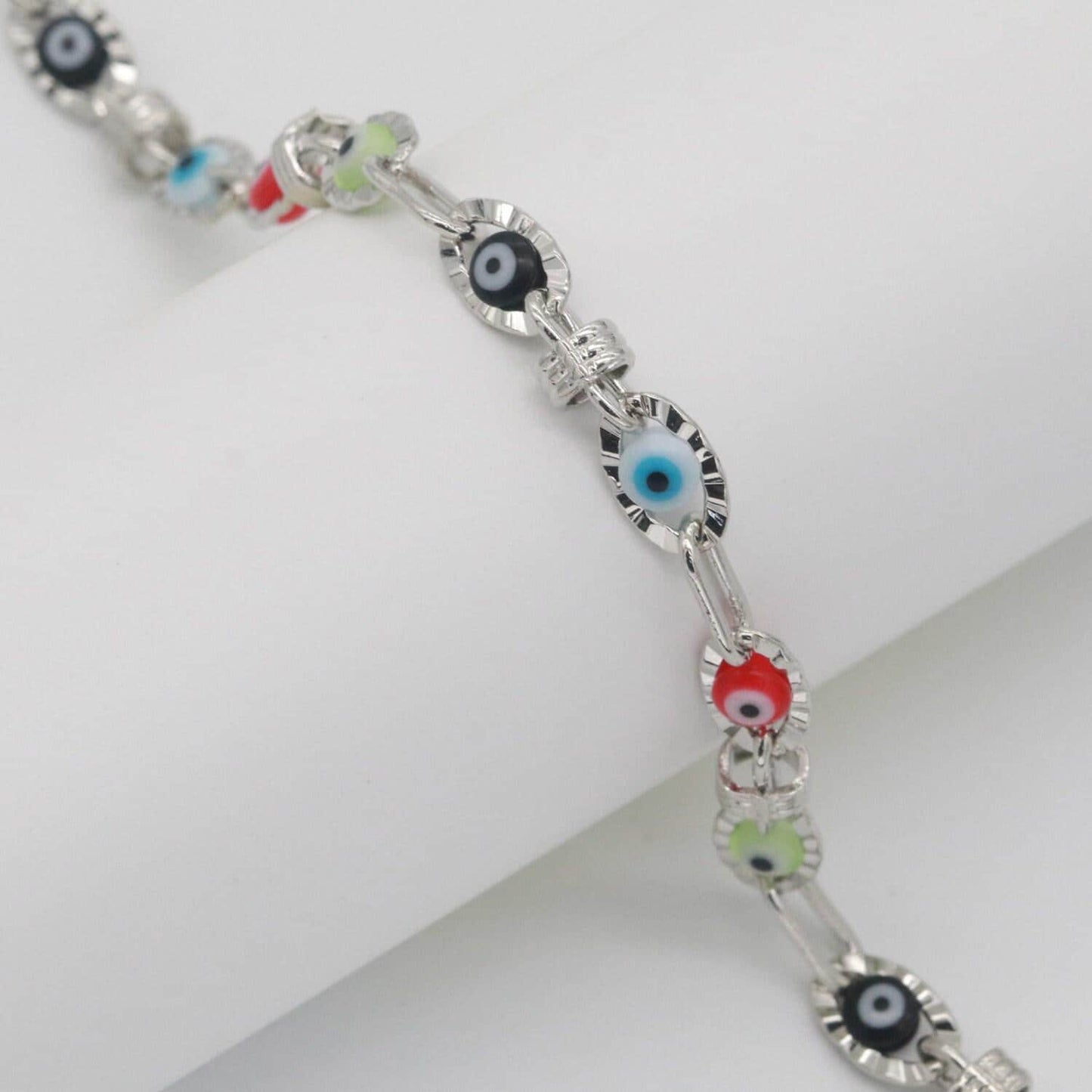 Enamel evil eye gold, silver chain by yard dainty evil eye charm specialty link chain by yard for necklace bracelet waist chain width 6mm