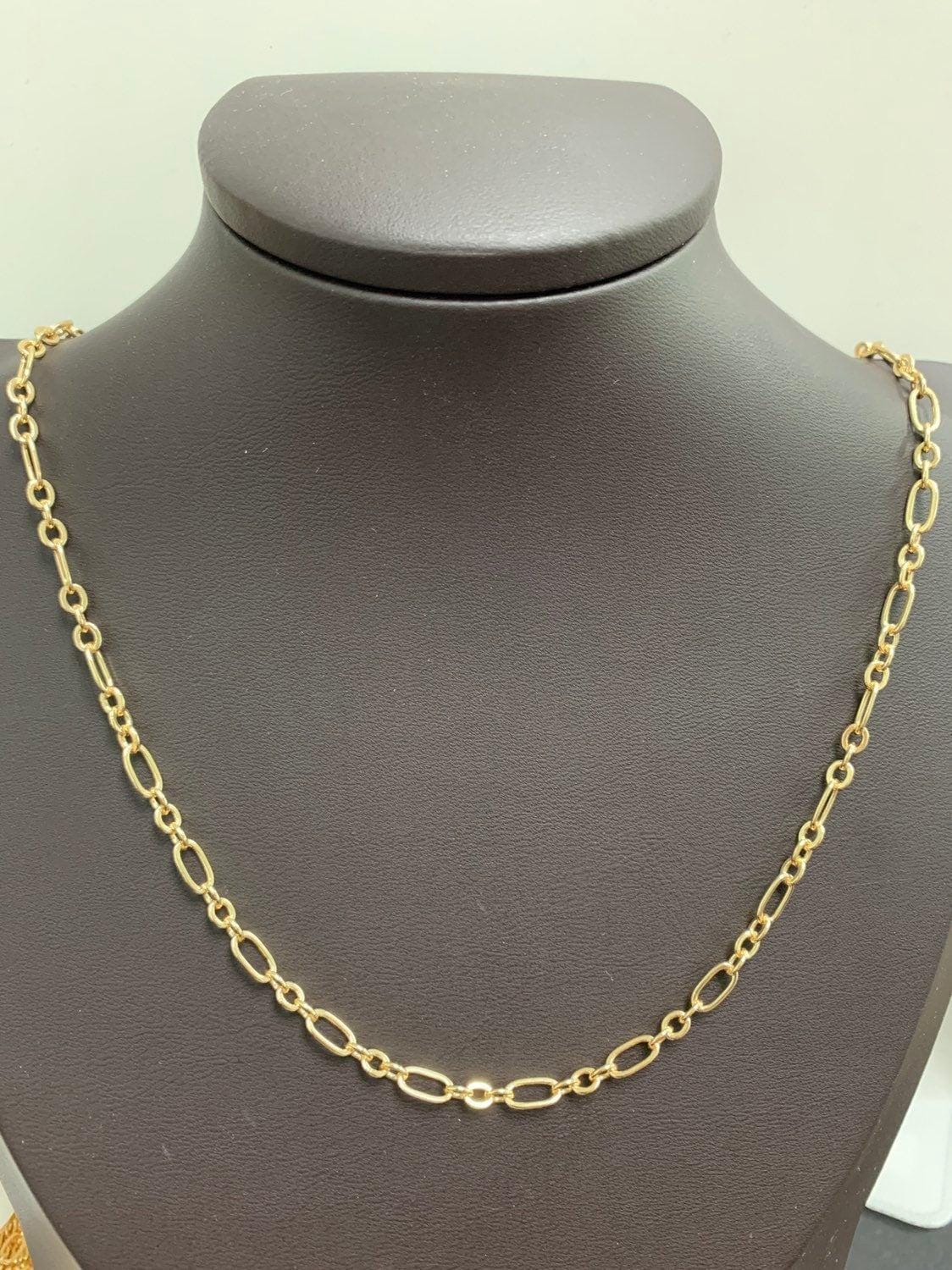 Gold figaro chain by yard, link cable link elongate chain by foot, wholesale bulk roll chain jewelry making 3.9mm width, roll-504