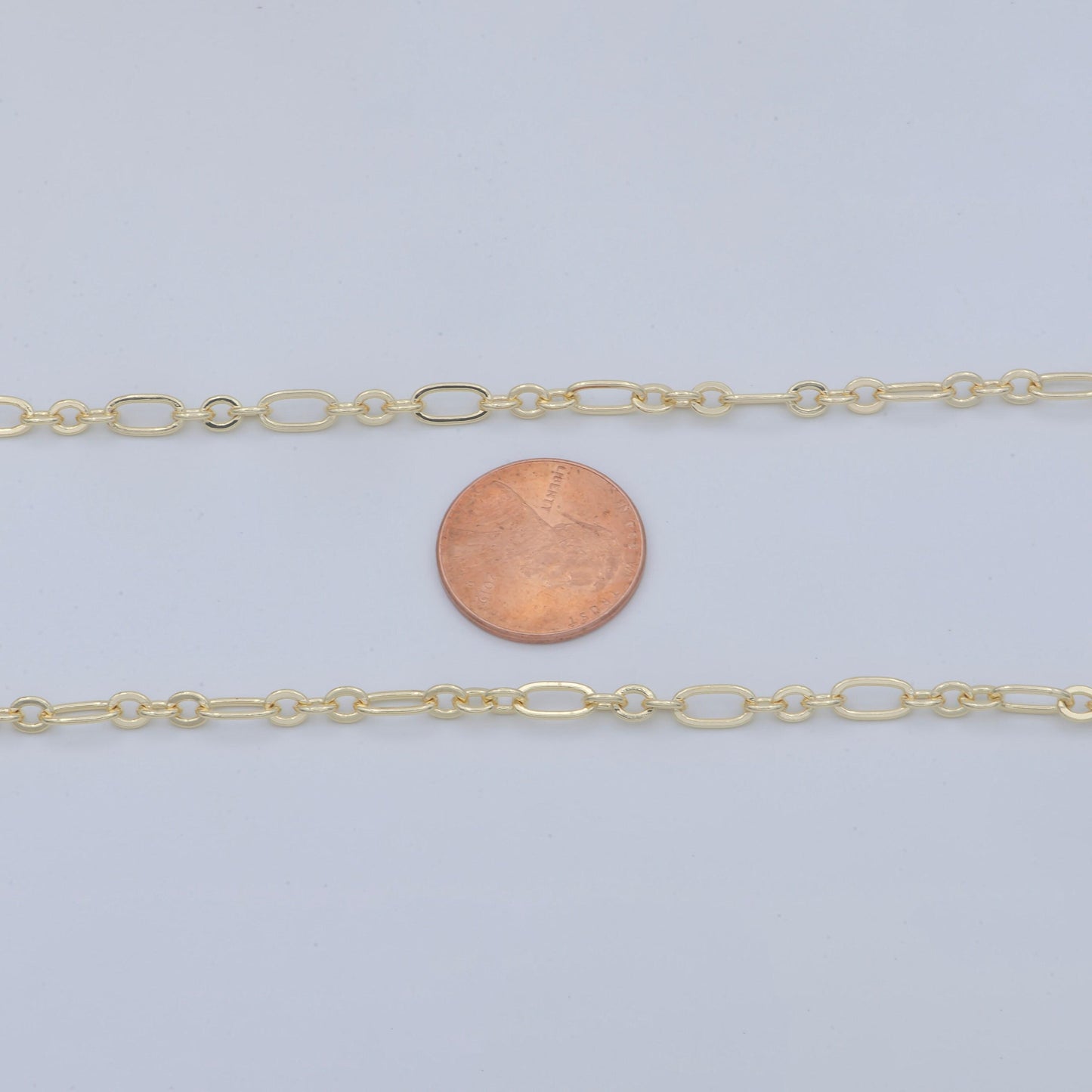 Gold figaro chain by yard, link cable link elongate chain by foot, wholesale bulk roll chain jewelry making 3.9mm width, roll-504