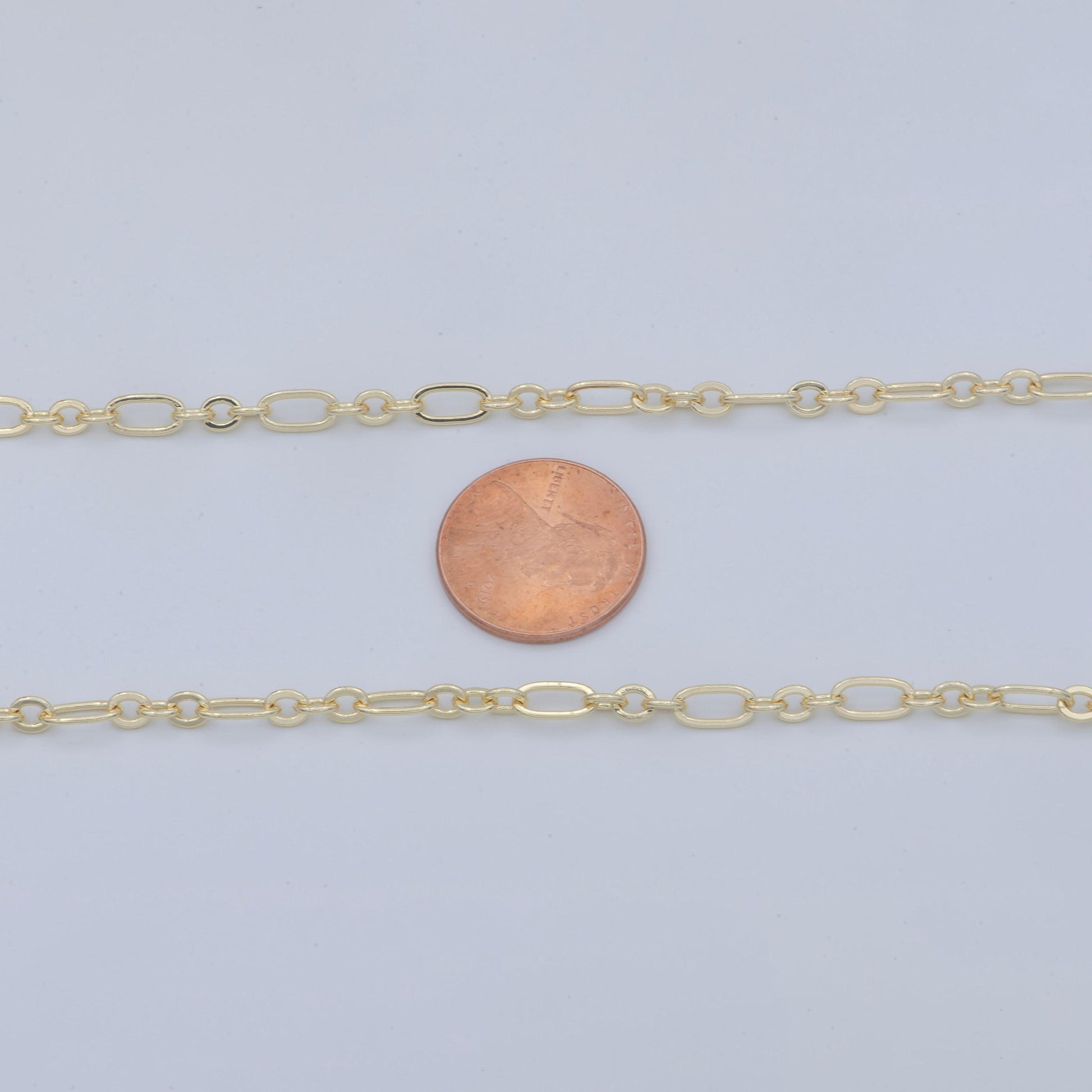Gold figaro chain by yard, link cable link elongate chain by foot, wholesale bulk roll chain jewelry making 3.9mm width, roll-504