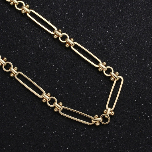 Gold stadium w/ unique  connector chain by yard,  double sided chain, wholesale bulk roll for jewelry making roll-488