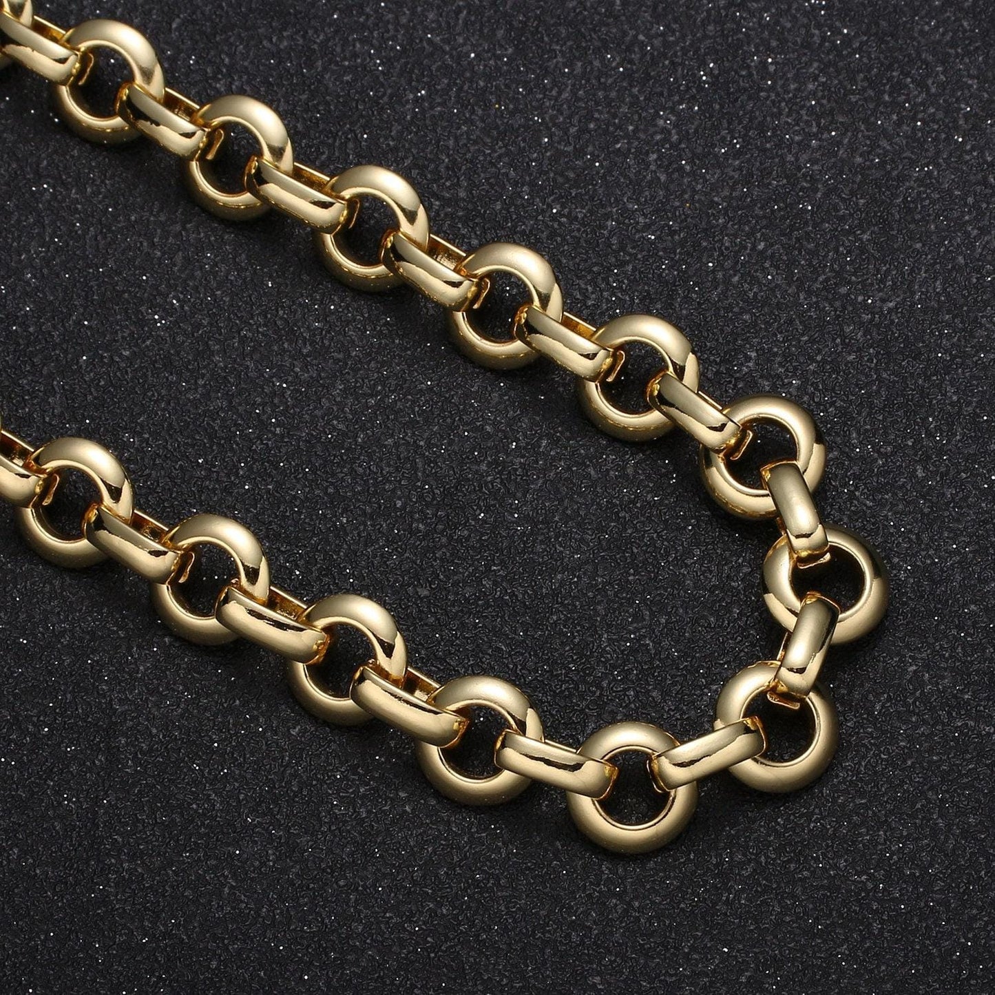 Both faces rolo chain 24k gold by yard, fancy link chain, round chain link for diy craft, belt chain, clip chain roll-486
