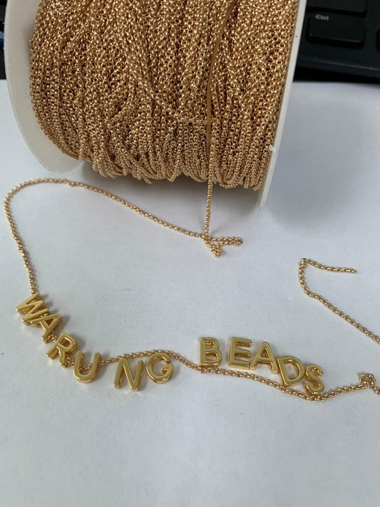 22k gold plated rolo cable chain by yard, gold plated box link chain, wholesale bulk roll chain for jewelry making, width 1.7mm,roll- 429