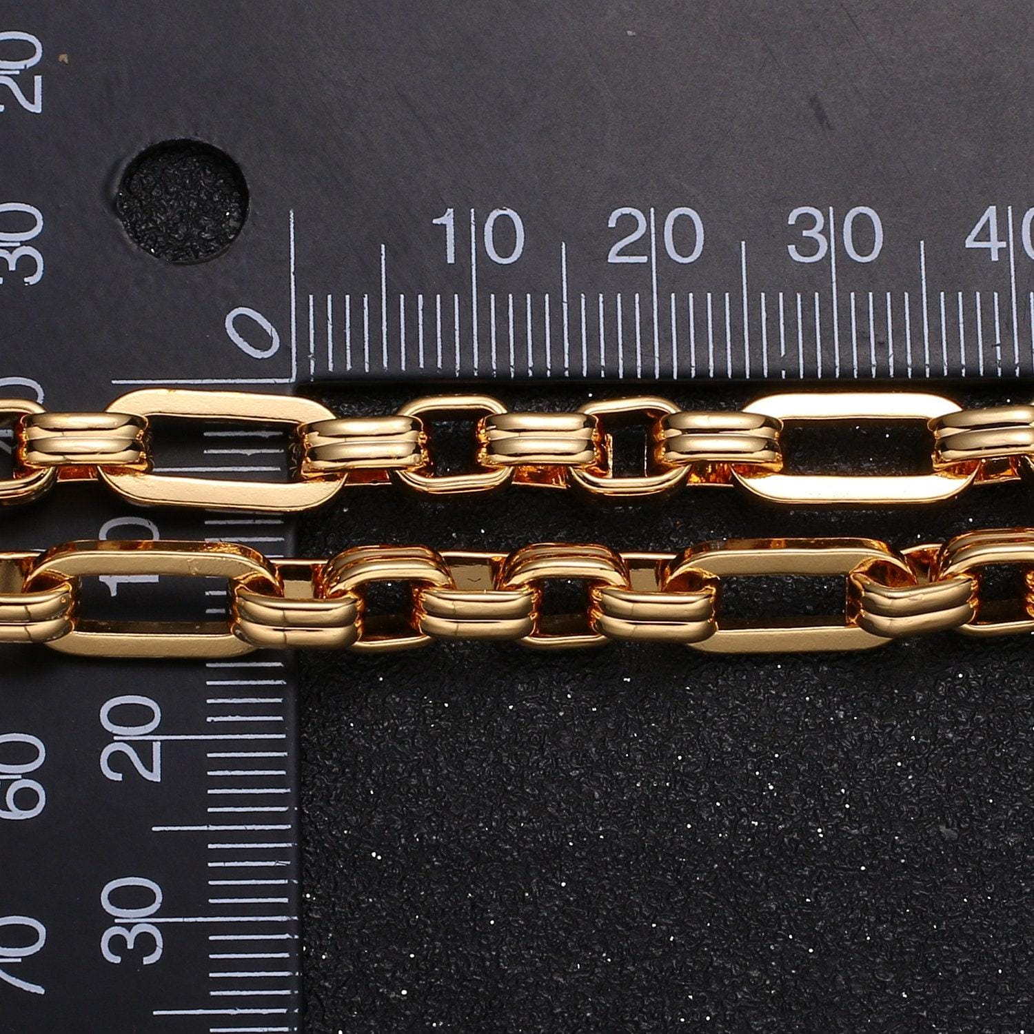 18k gold plated shiny rolo paperclip chain by yard, link square cable elongate chain, wholesale bulk roll chain jewelry making, 422